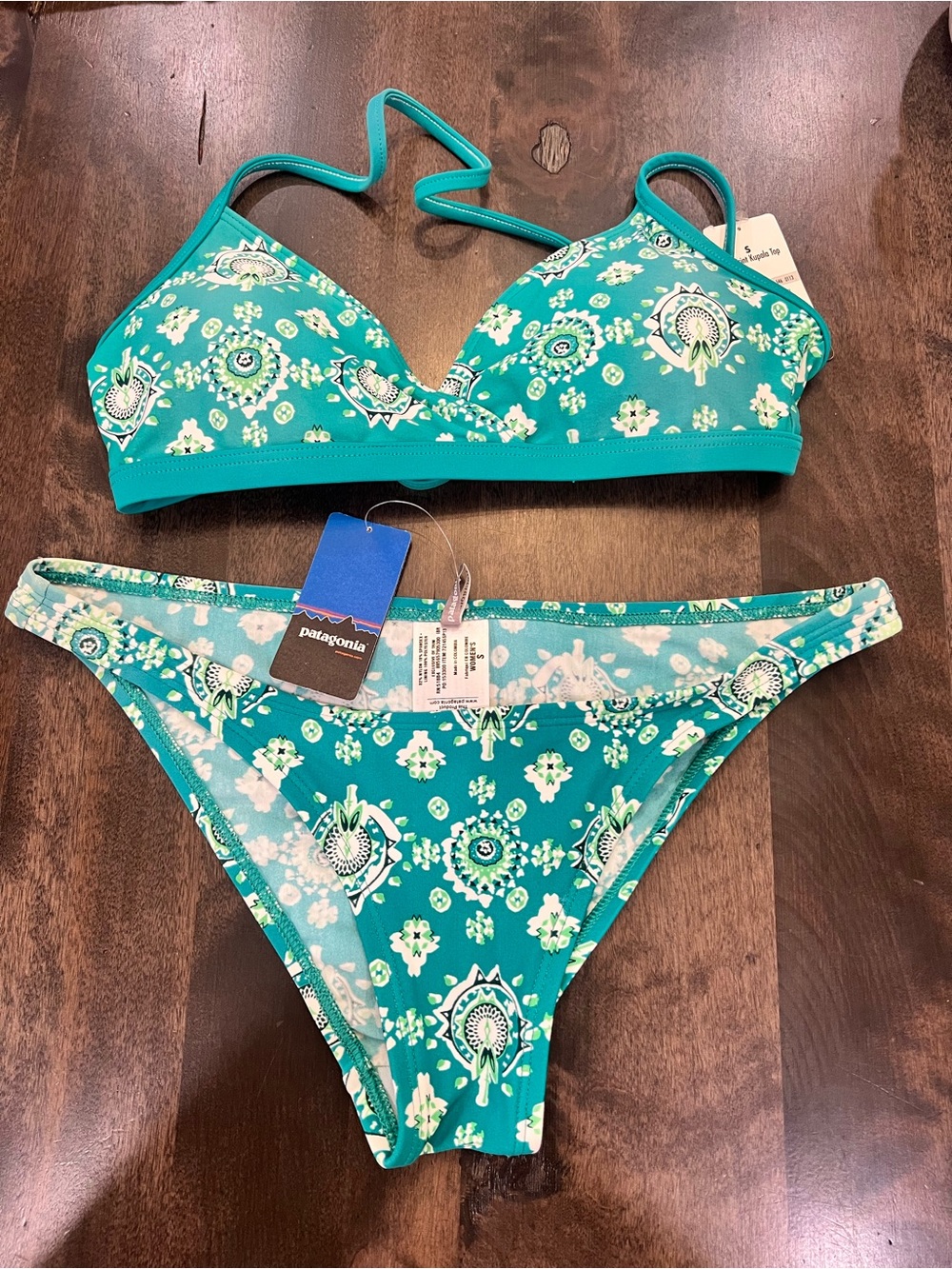 NEW Patagonia Women's Turquoise Paisley Triangle “Dreamcatcher” Bikini Set SZ S